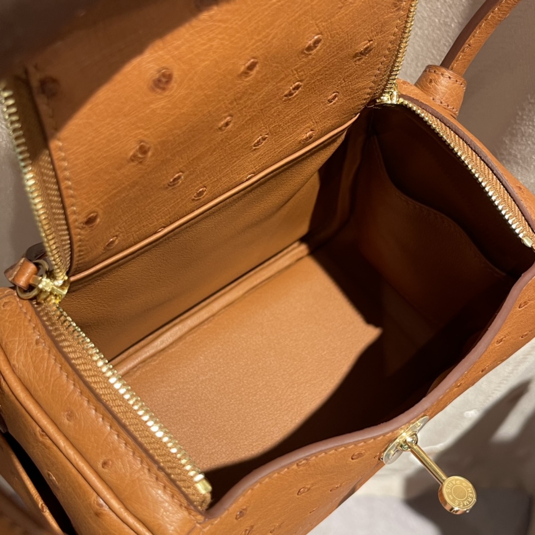 에르메스 미니 린디백 골드브라운 금장 타조가죽